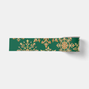 Ruban Gros-grain Papier cadeau Noël flocon de neige or et vert