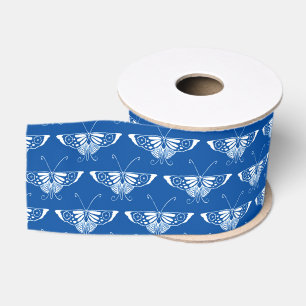 Ruban Gros-grain Papillon Art déco stylisé, bleu cobalt et blanc