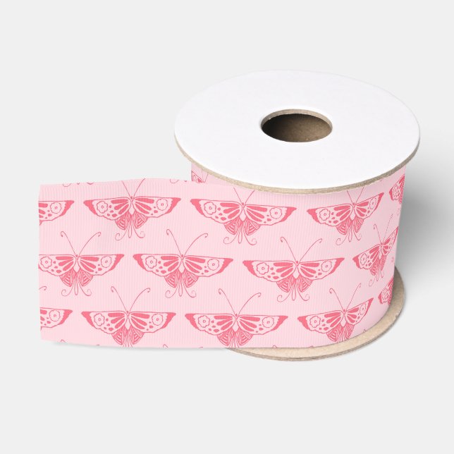 Ruban Gros-grain Papillon Art déco stylisé - corail rose (Bobine)