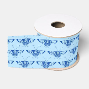 Ruban Gros-grain Papillon stylisé Art Déco - bleu cobalt et bleu pâ