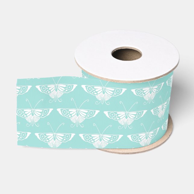 Ruban Gros-grain Papillon stylisé Art Déco - bleu glace (Bobine)