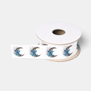 Ruban Gros-grain Papillons bleus sur croissant en bois