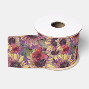 Ruban Gros-grain Papillons et tournesols vintage