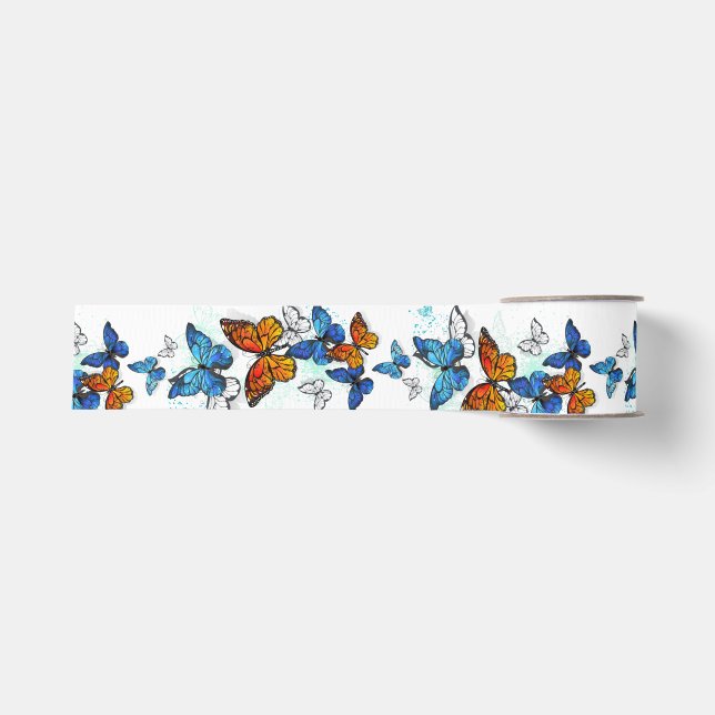 Ruban Gros-grain Papillons volants Morpho et Monarch (Devant)