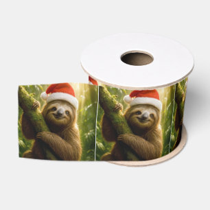 Ruban Gros-grain Paresseux de Noël portant un chapeau de Père Noël