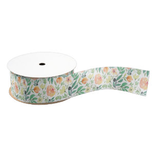 Ruban Gros-grain Pastel aquarelles fleurs motif