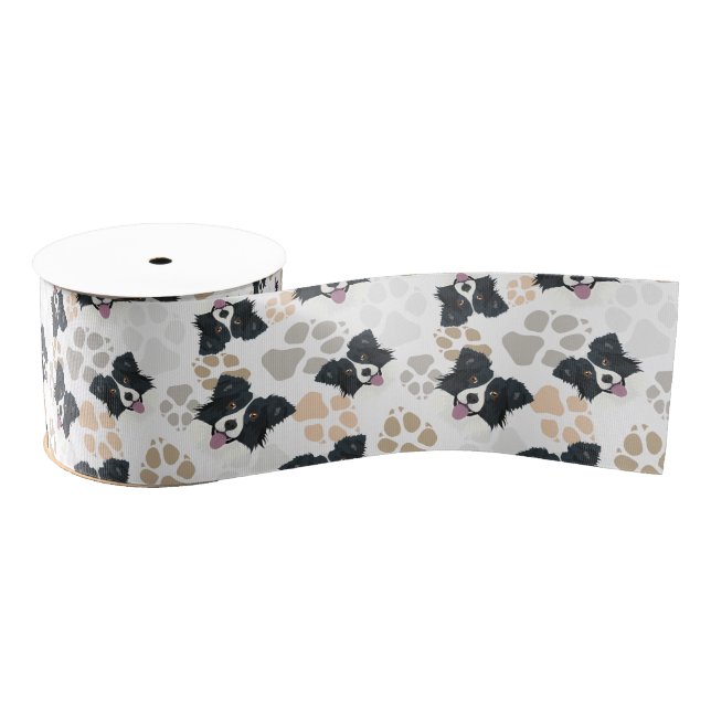 Ruban Gros-grain Pattes border collie de chien de motif (Bobine)