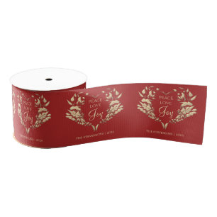 Ruban Gros-grain Peace Love Joy Red Gold Personnalisé