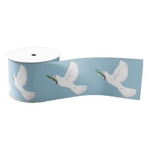 Ruban Gros-grain Peace White Dove with Olive Branch Gift Ribbon
