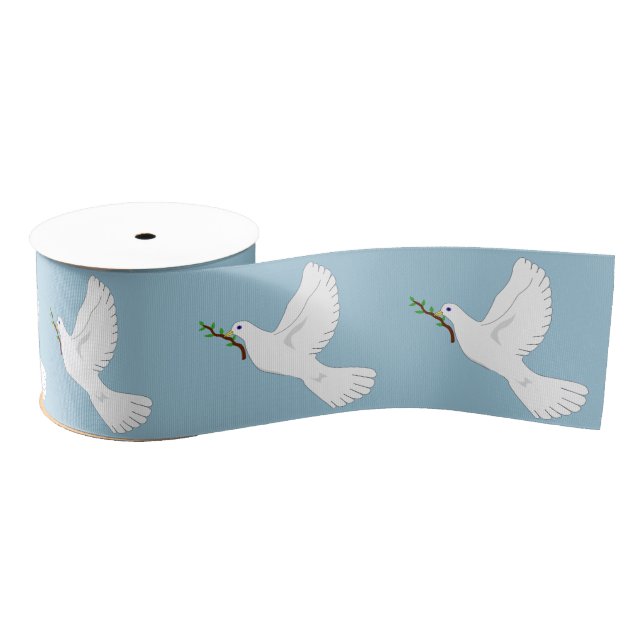 Ruban Gros-grain Peace White Dove with Olive Branch Gift Ribbon (Bobine)
