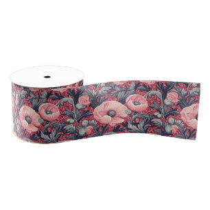 Ruban Gros-grain Pépites roses vintages florales