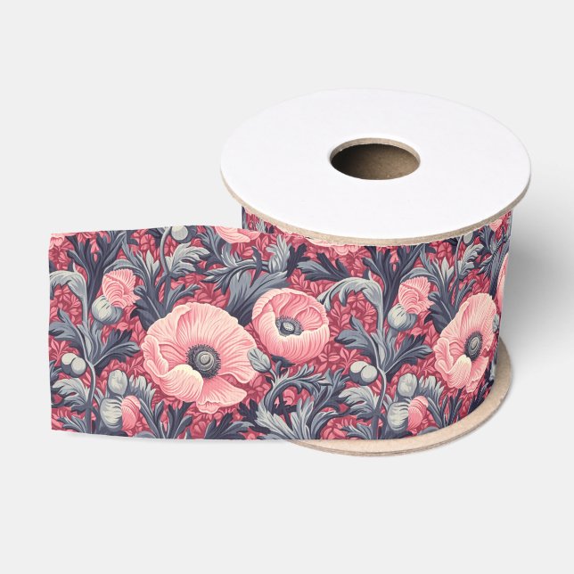 Ruban Gros-grain Pépites roses vintages florales (Bobine)