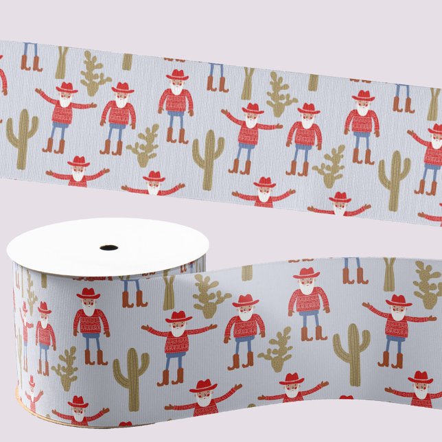 Ruban Gros-grain Père Noël Cowboy Noël Occidental (Cowboy Santa Claus fun Western Christmas Holidays ribbon for gift wrap and decor)
