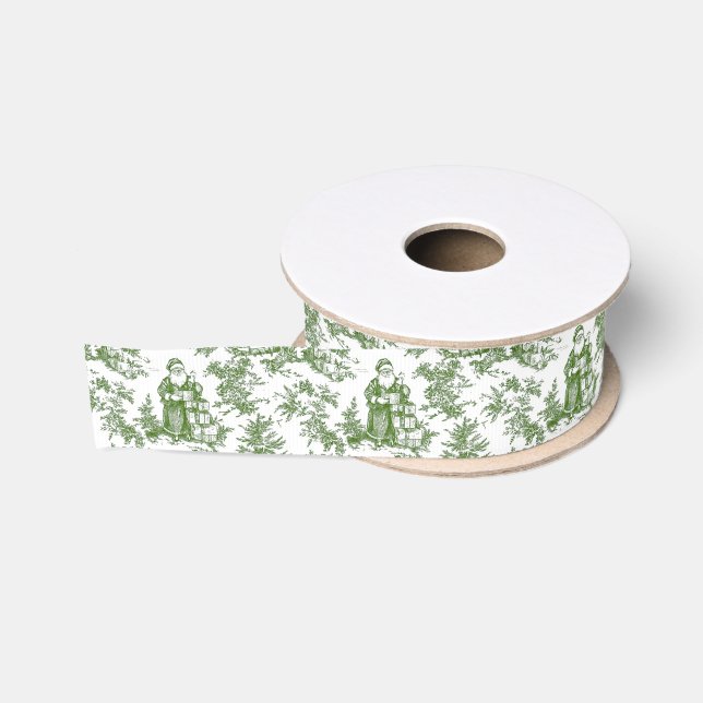 Ruban Gros-grain Père Noël toile de Noël verte (Bobine)