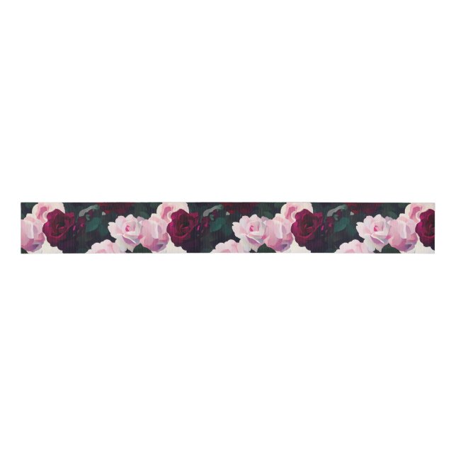 Ruban Gros-grain Pink Painted Roses (Devant)