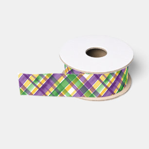 Ruban Gros-grain Plaid Mardi Gras aquarelle