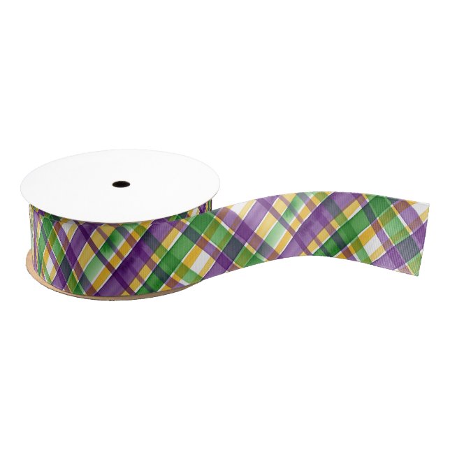 Ruban Gros-grain Plaid Mardi Gras aquarelle (Bobine)