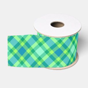 Ruban Gros-grain Plaid moderne du milieu du siècle, Jade Green & T