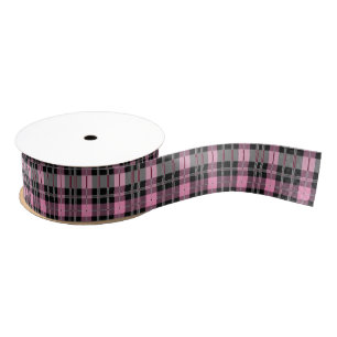Ruban Gros-grain Plaid rose et noir