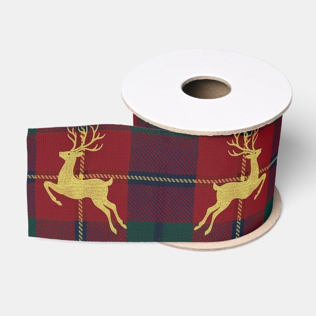 Ruban Gros-grain Plaid Traditionnel de Renne de Noël (Bobine)
