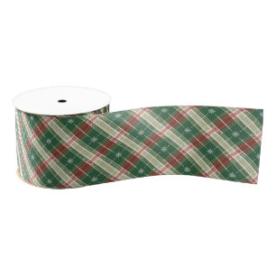 Ruban Gros-grain Plaid vert avec blanc, or et rouge