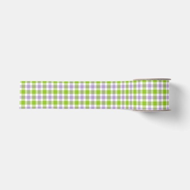Ruban Gros-grain Plaid violet et vert (Devant)