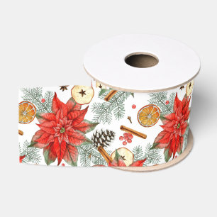 Ruban Gros-grain Poinsettia aquarelle élégant de Noël vintage