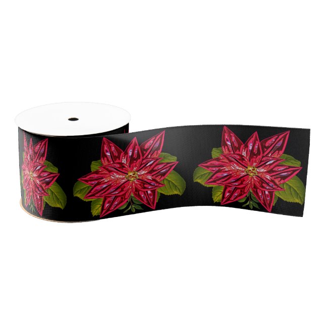 Ruban Gros-grain Poinsettia Magnifique Noël victorien 3" (Bobine)
