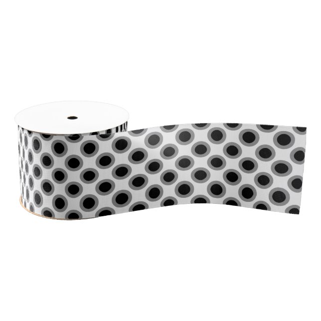 Ruban Gros-grain Points cerclés rétros, gris, noir et blanc (Bobine)