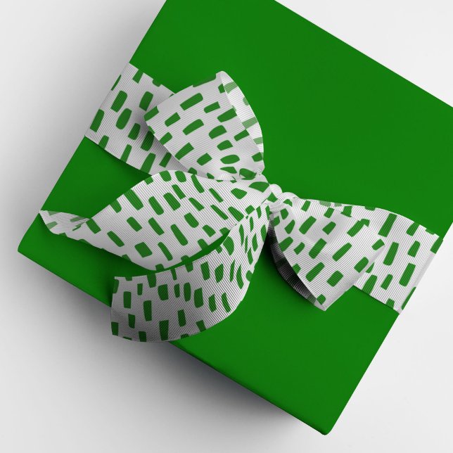 Ruban Gros-grain Points de lavage blanc et vert Ruban Grosgrain (Green on white dashing dots ribbon.)