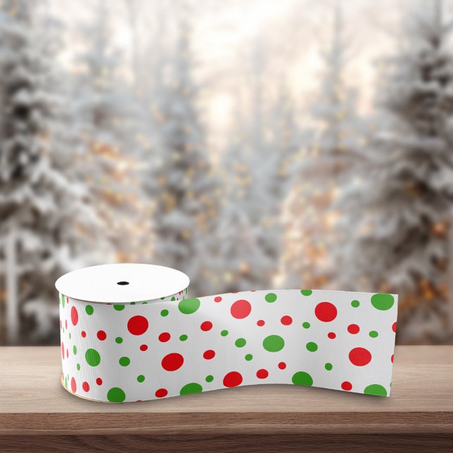 Ruban Gros-grain Points de Noël Verts Rouges Fond Blanc (Créateur téléchargé)