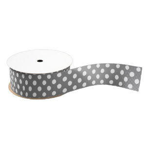 Ruban Gros-grain Pois blancs sur gris moyen
