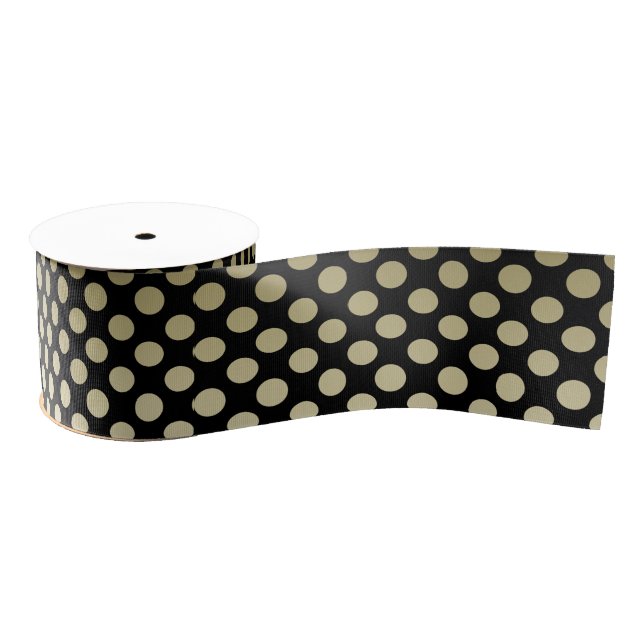 Ruban Gros-grain Pois d'or sur le noir (Bobine)