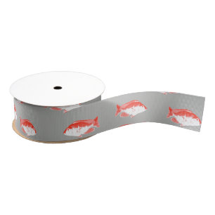 Ruban Gros-grain Poisson rouge et gris