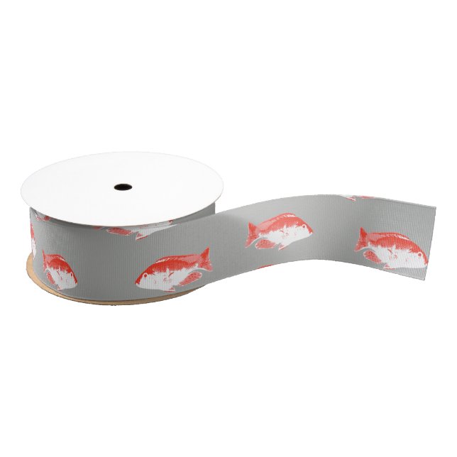 Ruban Gros-grain Poisson rouge et gris (Bobine)