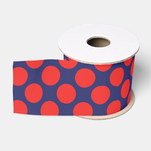 Ruban Gros-grain Pot Polka (bleu et rouge marine) personnalisable (Bobine)