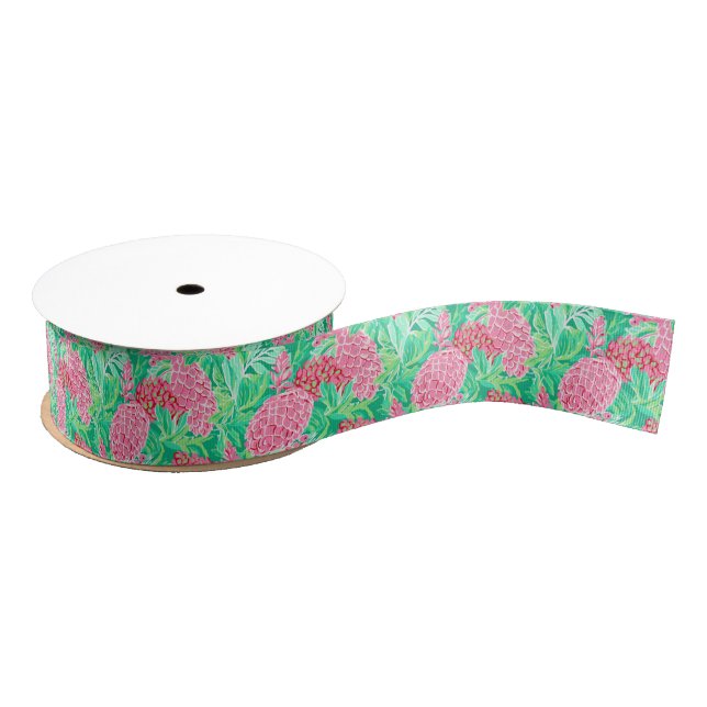 Ruban Gros-grain Preppy Palm Beach Motif de fleurs tropicales (Bobine)