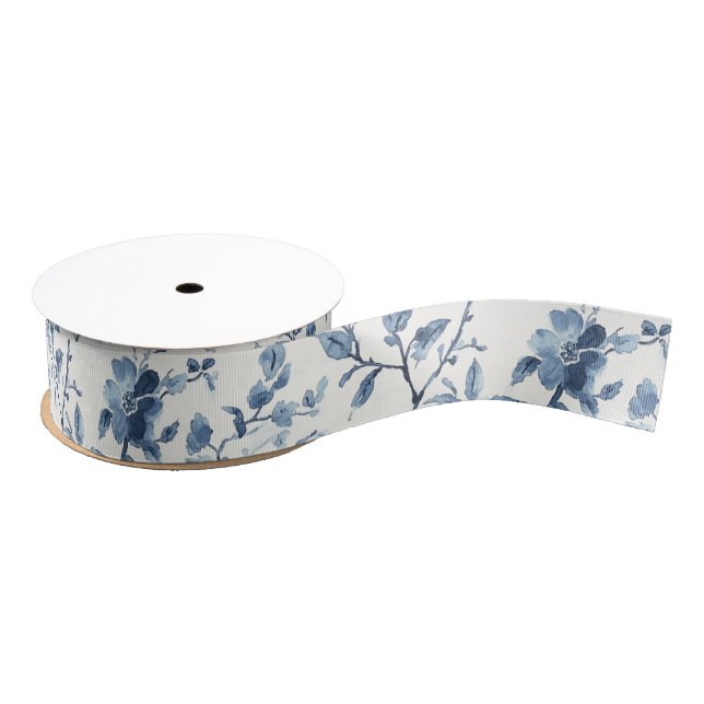 Ruban Gros-grain Pretty Blue White Floral Bridal Shower (Bobine)