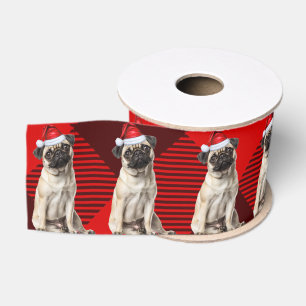 Ruban Gros-grain Pug Rouge Buffalo Plaid Vacances Drôle de Chien de