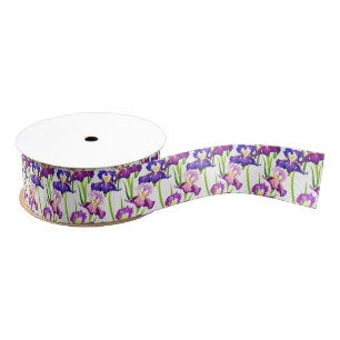 Ruban Gros-grain Purple Rustique Pré Iris Fleurs Aquarelle