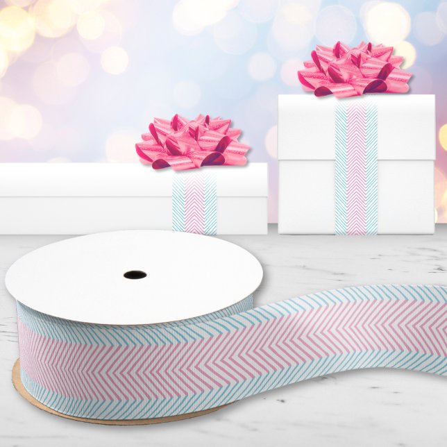 Ruban Gros-grain Rayure Chevron Zeta en rose et aqua (Créateur téléchargé)