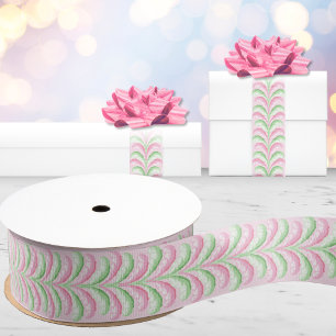 Ruban Gros-grain Rayure Fête à Plumes en Rose et Vert