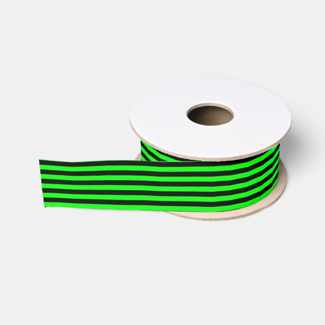 Ruban Gros-grain Rayure noire et vert citron (Bobine)