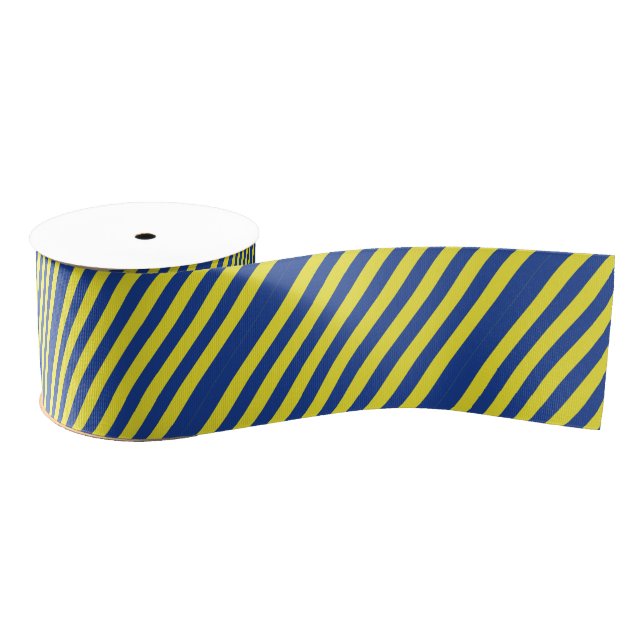 Ruban Gros-grain Rayures bleu foncé et jaune  (Bobine)