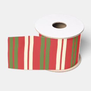 Ruban Gros-grain Rayures de Noël Rétro Vert Rouge Crème