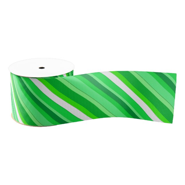 Ruban Gros-grain Rayures posées de sucrerie - vert vert et blanc (Bobine)