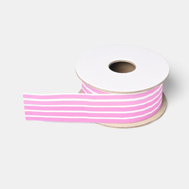 Ruban Gros-grain Rayures roses et blanches  (Bobine)