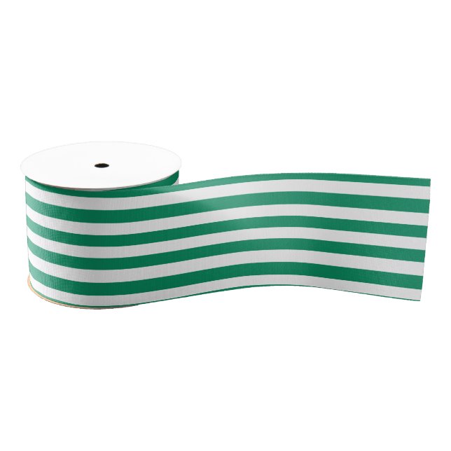 Ruban Gros-grain Rayures | Vert et blanc | Personnalisable | (Bobine)