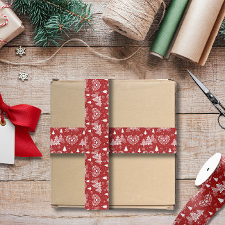 Ruban Gros-grain Red and White Nordic Heart Christmas Tree