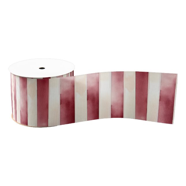 Ruban Gros-grain Red Burgundy Cream Stripes Christmas (Bobine)